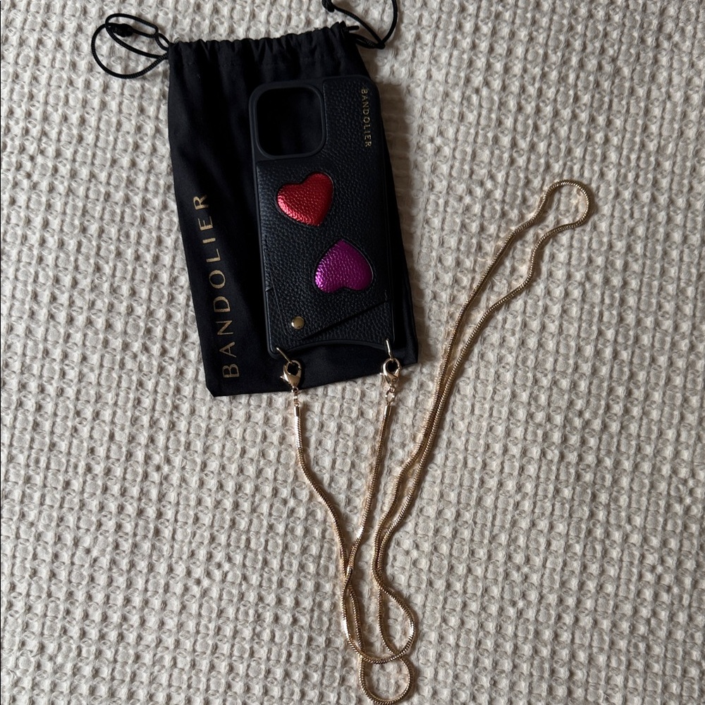 NWOT Bandolier Black Case with Colorful Heart Accents